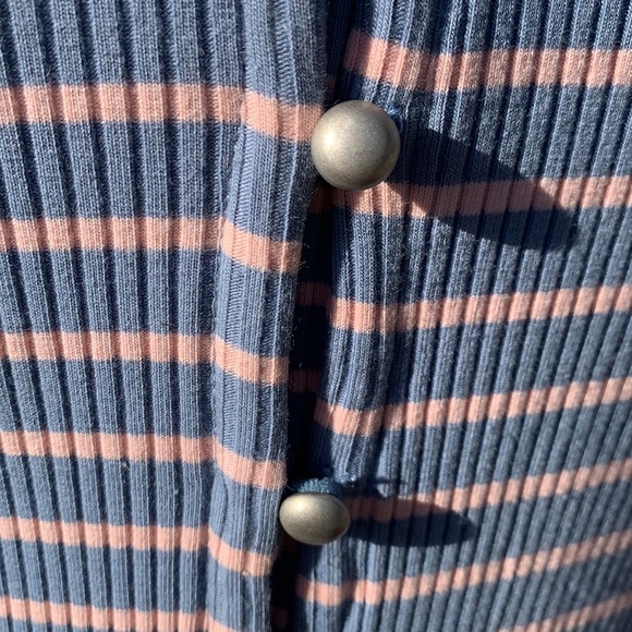 ❌DONATED❌Blue Pink Ribbed Striped V-neck Button Down Lettuce Edging Dress - Picture 6 of 11